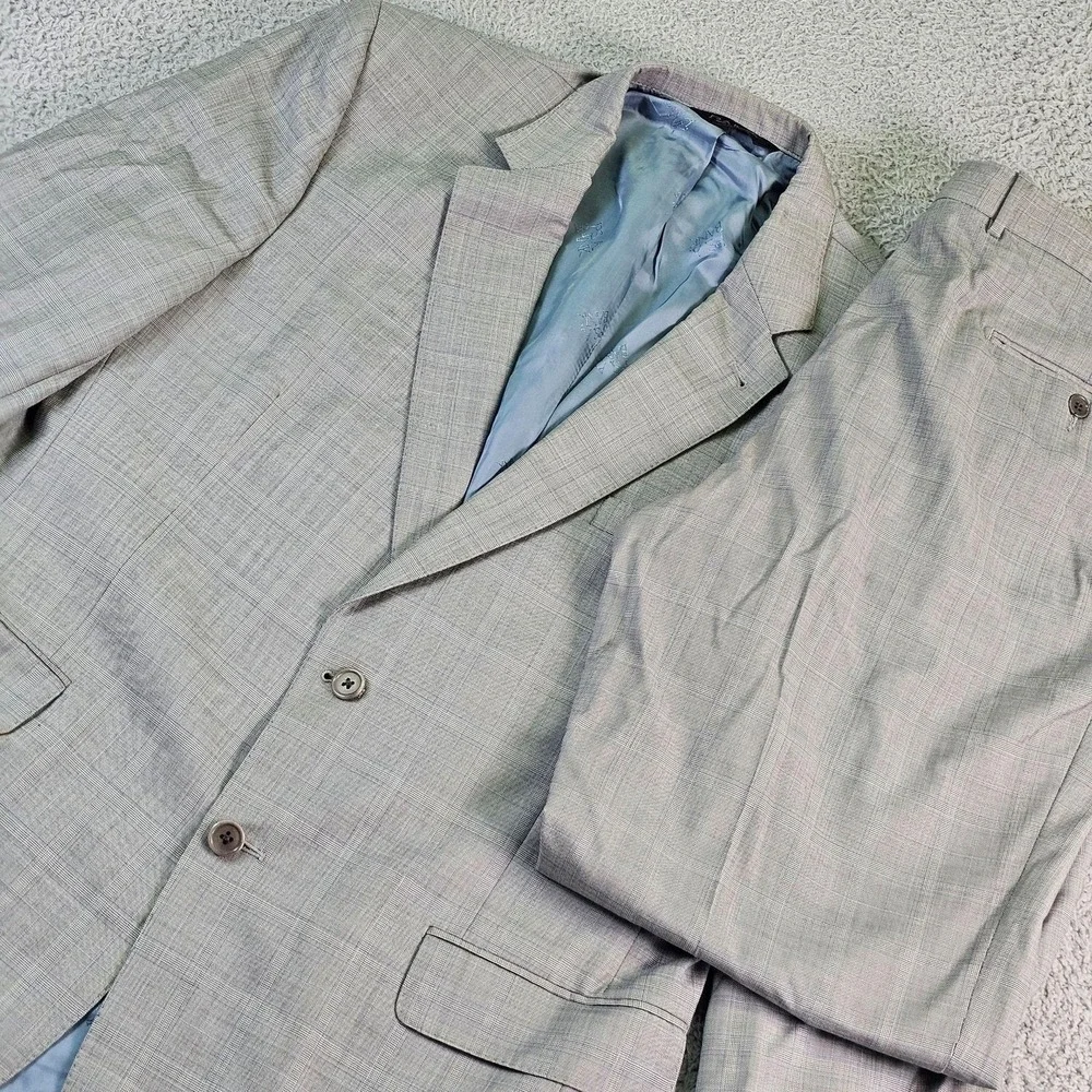 Jos. A. Bank Suit Mens 43R 40x29 Gray Plaid Wool Signature Gold 2 Piece